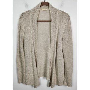 Eileen Fisher Women's Sz. M Beige Knit Linen Blend Open Front Cardigan